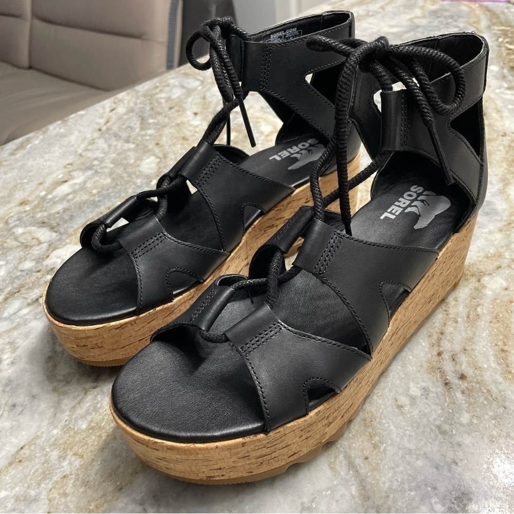 Sorel Cameron Flatform Lace Sandal Women’s Black Classic Gladiator